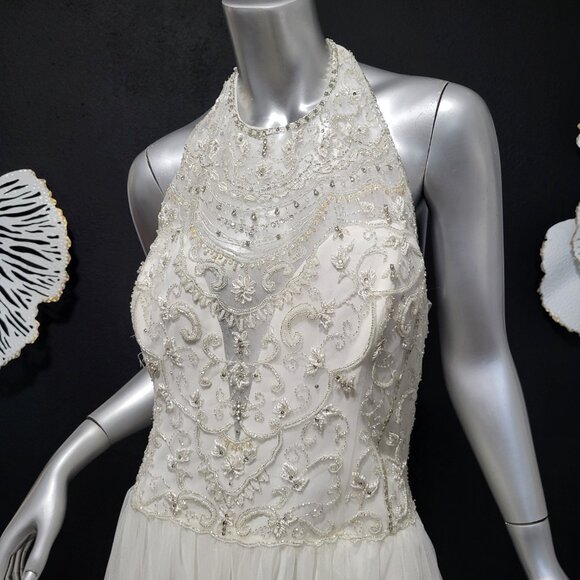 NWT~$1750~SOPHIA TOLLI~12~IVORY BEADED LACE FIT & FLARE HALTER WEDDING DRESS - Picture 9 of 16